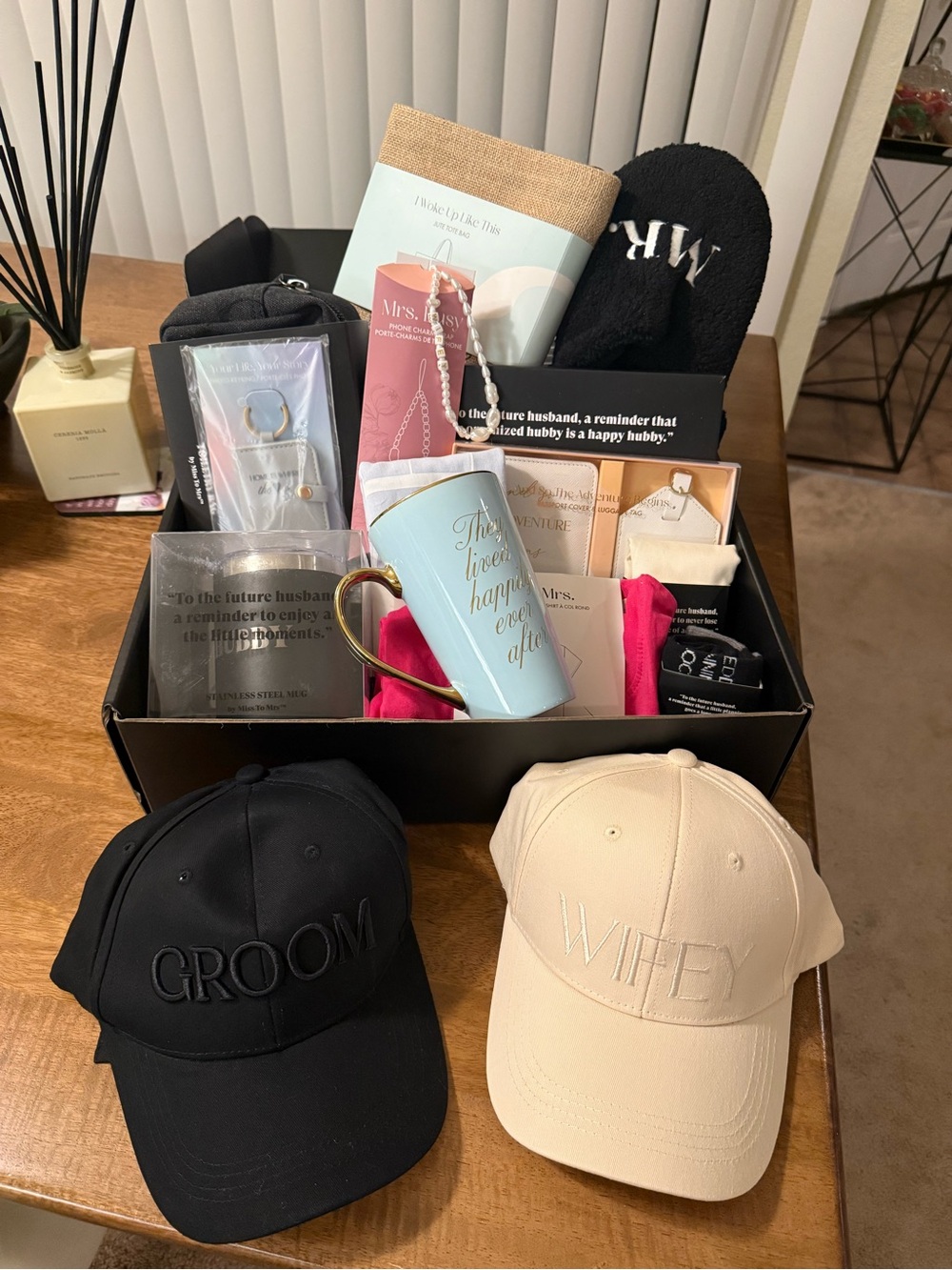 Groom & Wifey Embroidered Caps with Gift Box Set
